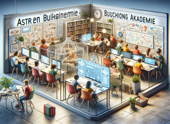 DALL·E 2024-01-01 22.32.29 - A modern and innovative educational setting reflecting the Astrein Bildungsakademie's learning philosophy. The image shows a small, interactive classr